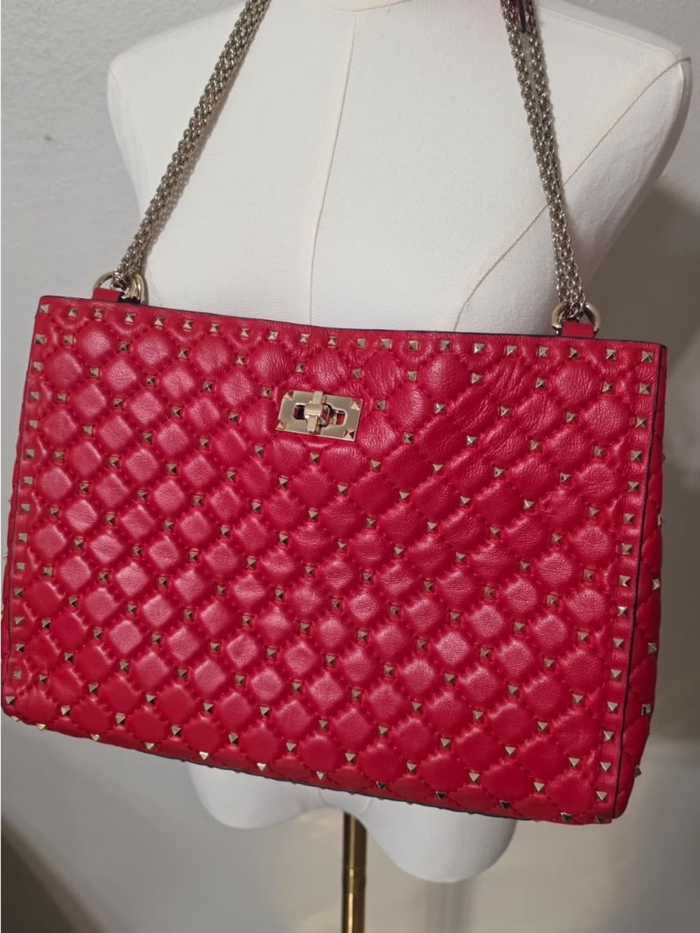 Valentino Garavani Large Rockstud Spike Red Leather Shoulder Bag